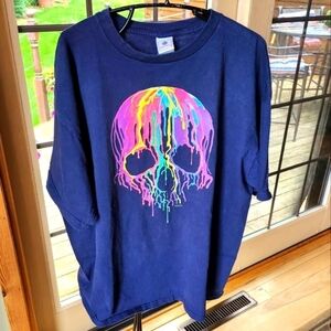 Foot Locker Neon Drip Melting Skull Short Sleeve Sz. XXL Blue T-shirt